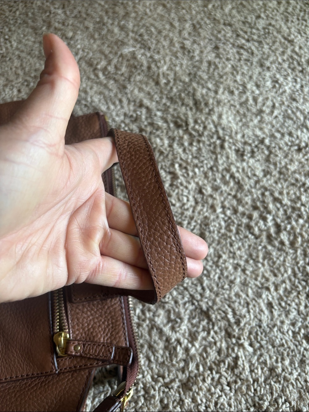 Fossil Tessa satchel Chestnut Brown Pebbled Leather Shoulder Bag - Picture 11 of 16